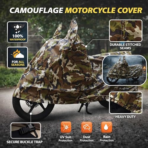 Image of Sulfar Bike Cover for Royal Enfield Interceptor 650 (Standard) | Waterproof, Dustproof & UV Protected | All Weather Two Wheeler Cover (Army Green) New 2026 Variants
