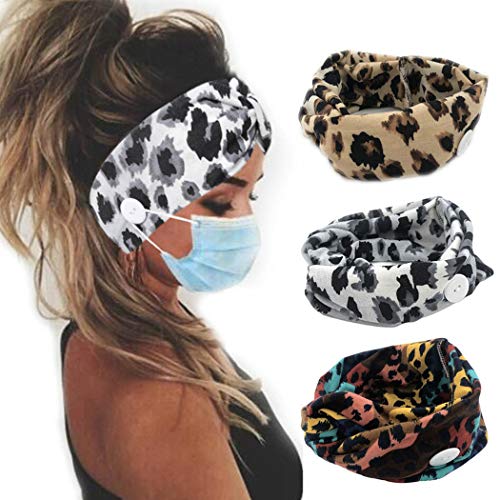 Jeairts Leopard Button Headbands Fabric Hair Band Criss Cross Headpiece Nurse Turban Head Wraps Elastic Daily Use Head Scarfs Stylish Hair Accessories for Women and Girls