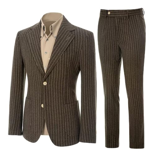 Mens Suit Slim Fit 2 Piece Classic Pinstripe Tweed Suits for Men Wedding Business Tuxedo Blazer Jacket Pants Set2