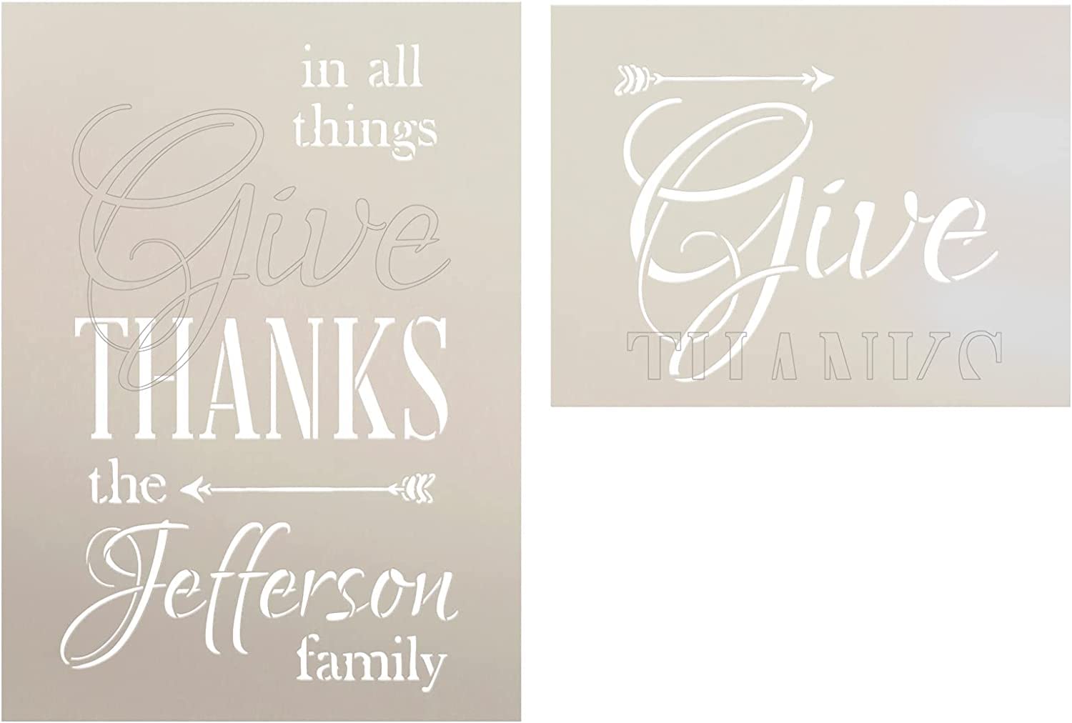 Ivana's Personalized in All Things Give Thanks Stencil - Size - Craft DIY Custom Fall Home Decor | Paint Family Wood Sign | Reusable Mylar Template (16.25 x 22.50 inches)
