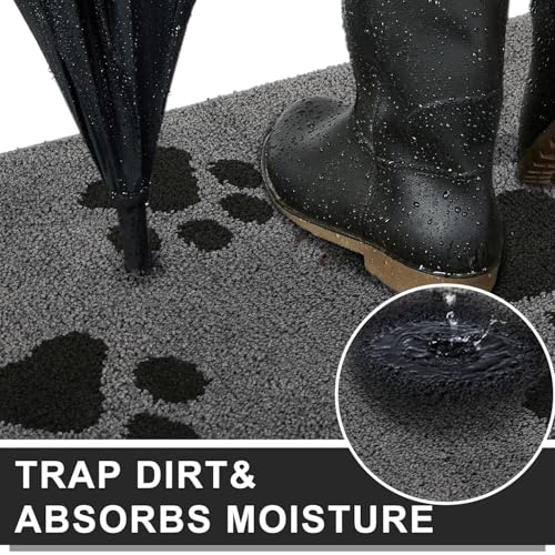 Mibao Türmatte Inenn 50 x 80 cm, Schmutzfangmatte für den Eingang und Hintertür, rutschfeste Fußmatten, maschinenwaschbar, weicher Haustierteppich für schlammige Schuhe und Pfoten, Grau