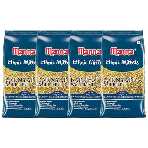 Image of Manna Barnyard Millet Natural Grains, 2kg (500g x 4 Packs) - (Khira /Swank /Kuthiraivally /Udalu /Kodisama | Native Low GI Millet Rice | High Protein & More Fibre than Rice