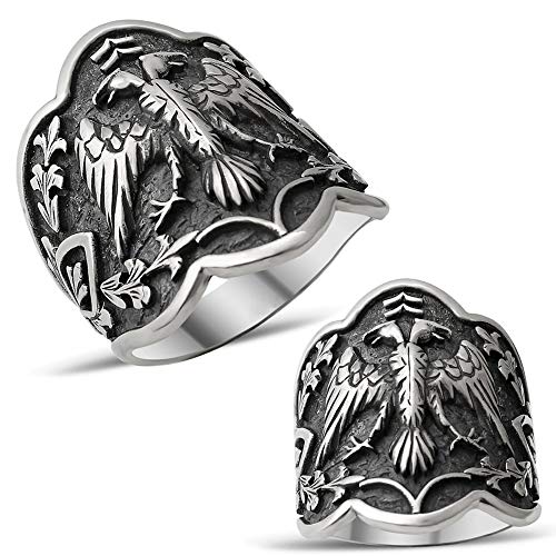 mysilverworld Solid 925 Sterling Silver Double Headed Eagle Dirilis Ertugrul Archer Thumb Men's Ring (15)