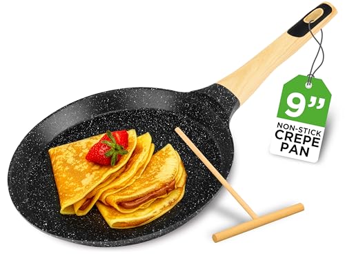 NutriChef 9.45” Non-Stick Crepe Pan with Wooden...