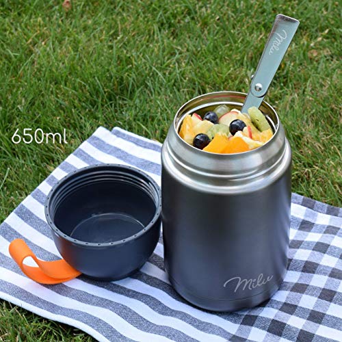 Image of Milu Thermal Container 450, 650 ml, 800 ml, Stainless Steel Warming Container, Food Container, Baby Food, Keep Food Warm Container, Thermal Lunch Box, Cereal to Go, Grey, 650 ml