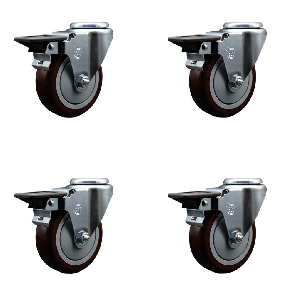 Polyurethane Swivel Bolt Hole Caster Set of 4 w/4