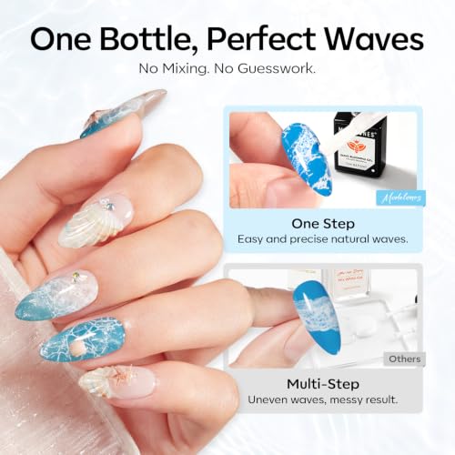Image of modelones White Blooming Wave Gel Polish Ocean Wave Effect U V Cure | Marble Water Ripple Beach Lace Design Spreading Over Uncured Base Beginner Friendly Soak Off DIY Manicure Gift Nail Art Stuff