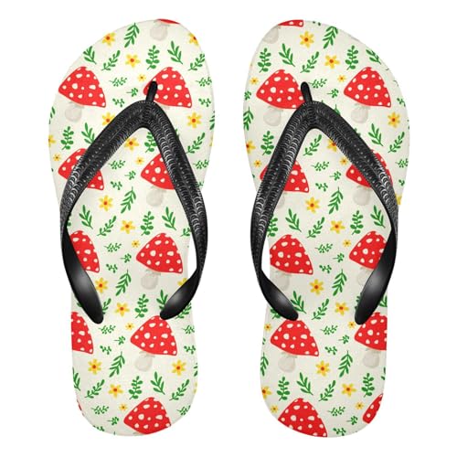 Flower Leaves Red Mushroom Flip Flops for Beach Thong Sandals Anti-slip Lightweight Flat Slippers for Travel Summer Outdoor