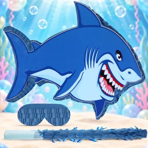 Capoda Shark Piñata 16.5" with Blindfold Stick for Kids Birthday Party - image 1