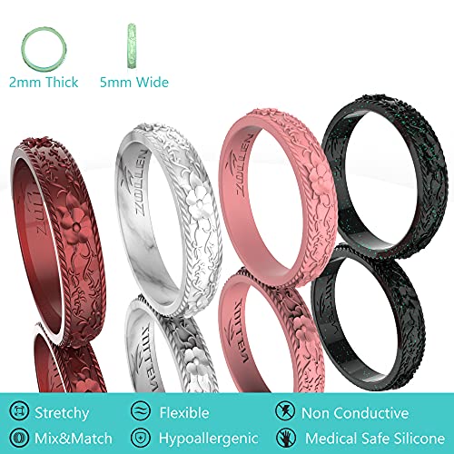 zollen silicone wedding rings for women 147 packs -stackable silicone rubber wedding bands - innovative flower amp vine collection