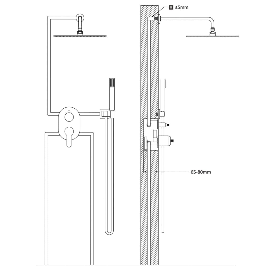 Sistema doccia in acciaio inox 201 argento con soffione rotondo 30 x 30 cm, doccetta 2,8 x 22 cm, 140 ugelli anticalcare, tubo flessibile da 150 cm, montaggio a parete, doccia benessere per