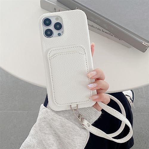 Étui portefeuille iPhone en cuir litchi avec porte-carte et dragonne pratique