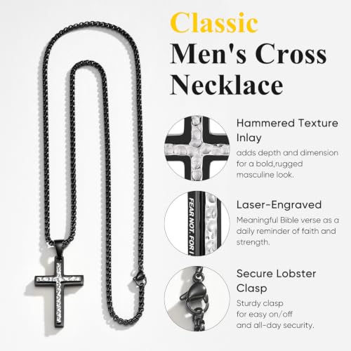 Silver Cross Necklace for Men-Hammered Christian Pendant Chain Necklaces - image 3