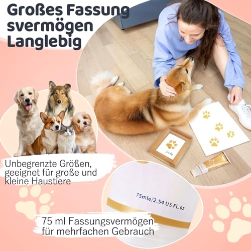 Nabance Pfotenabdruck set Hund Katze Mit Schwammkopf Gold 75ml Ungiftig und Abwaschbar Hundepfoten Abdruck Baby Abdruckset Geschenke für Haustiere Herstellung von Fingerabdrücken für Haustiere