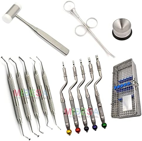 Medesy Dental Implant Bone Graft Kit Concave Tip Osteotome Set with Mushroom Elevators and Mallet Well 14 Pcs Instruments Set by MEDESA