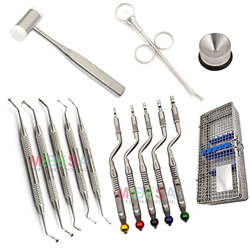 Medesy Dental Implant Bone Graft Kit Concave Tip Osteotome Set With Mushroom Elevators And Mallet Well 14 Pcs Instruments Set By Medesa #TOP2