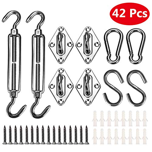 Emooqi Heavy Duty Sun Shade Sail, Sunshade Fixing Accessories 316 Stainless Steel Sun Shade Sail Hardware Kit for Garden Triangle and Square, Rectangle (42 pcs)