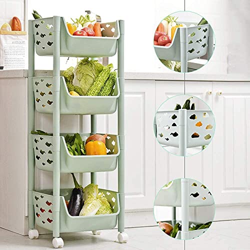 Image of PARASNATH Polypropylene,Plastic SKEP 4 Layer Fruit & Vegetable Basket Trolley (Ivory Colour) for Home & Kitchen Fruit Basket Storage Rack Organizer Holders kitchen trolley - Rectangular
