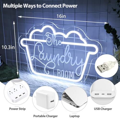 Image of The Laundry Room Neon Sign, USB Powered Laundry Room LED Neon Light, Dimmable Laundry Sign Acrylic Wall Decor Hanging For Door Home Business Laundry room Bathroom Farmhouse Housewarming Gift