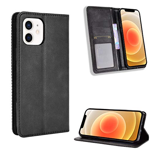 Preisvergleich Produktbild LODROC iPhone 12 Mini (5,4") Hülle, TPU Lederhülle Magnetische Schutzhülle [Kartenfach] [Standfunktion], Stoßfeste Tasche Kompatibel für Apple iPhone 12mini 2020 - LOBYU0100032 Schwarz