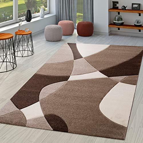 TT Home Alfombra De Salón Moderna Motivo Abstracto Perfil Contorneado Marrón Beige Crema, Größe:160x230 cm