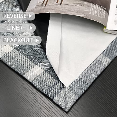 always4u Plaid Curtains for Bedroom Living Room 100% Blackout Thermal Fully Lined Woolen Look Check Drapes Grey Grommet Curtains 84 Inch Length 2 Panels Grey - Image 5
