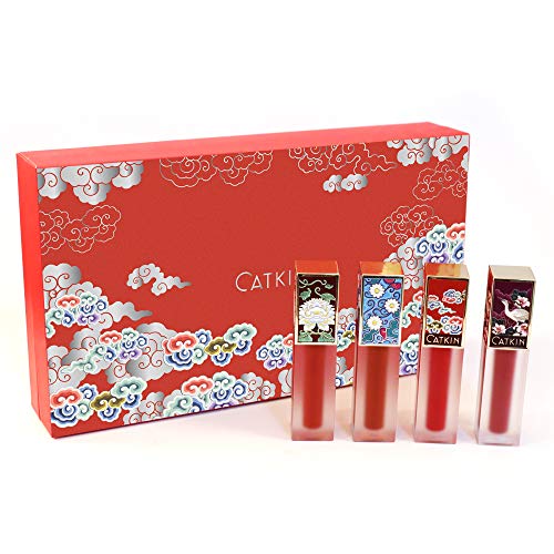 CATKIN Liquid Lipstick Set,Matte Lip Gloss Velvety Silky Smooth Natural Waterproof Long Lasting Non-Stick Cup Moisturizer Makeup 4 Colors Gift Box