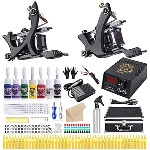 HAWINK Tattoo Complete Tattoo Kit for Beginners Tattoo Power Supply Kit 7 Tattoo Ink Set 50 Tattoo Needles 2 Pro Tattoo Machine Kit Tattoo Supplies TK-HW2002 Cover