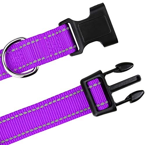 TagME Reflective Nylon Dog Collars, Adjustable Classic Dog Collar with Quick Release Buckle for Small Dogs, Purple, 5/8… - Image 5