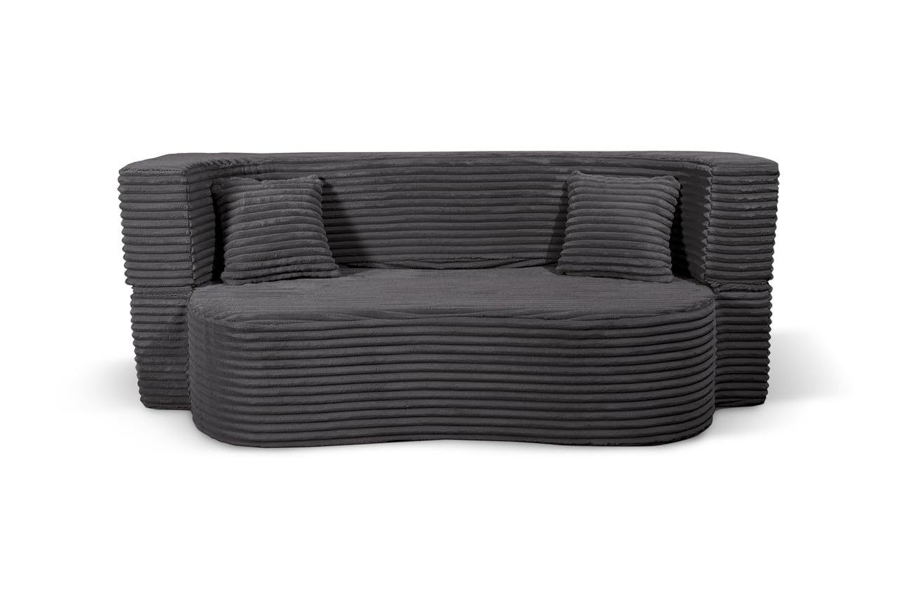 Schaum-Sofa 3-Sitzer 200 cm mit Schlaffunktion, Abnehmbarer Bezug, modern & bequem (Dunkelgrau)