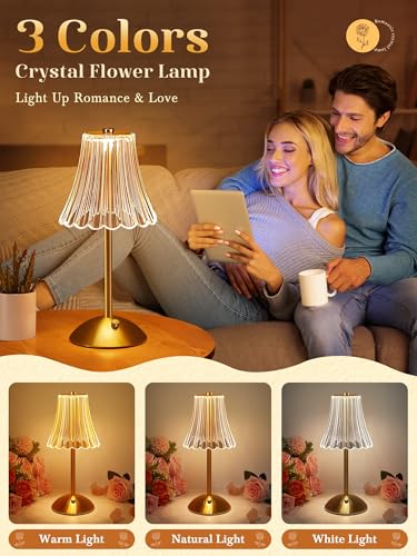 Image of One Fire Crystal Lamp Set of 2, 3 Colors Gold Lamps Mood Listing, Dimmable Bedroom Lamps Vintage Lamp,Rechargeable Nightstand Lamp, Table Lamp for Bedroom Living Room Bathroom Hotel Bar
