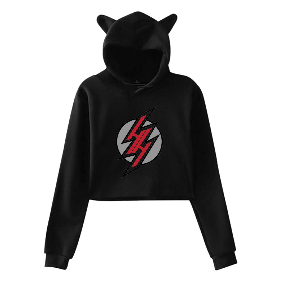 WEIYE Hentai Haven Logo (Large Print) Women's Long Sleeve Cat Crop Top Hoodie Cat Ear Pullover Hooded Sweatshirt