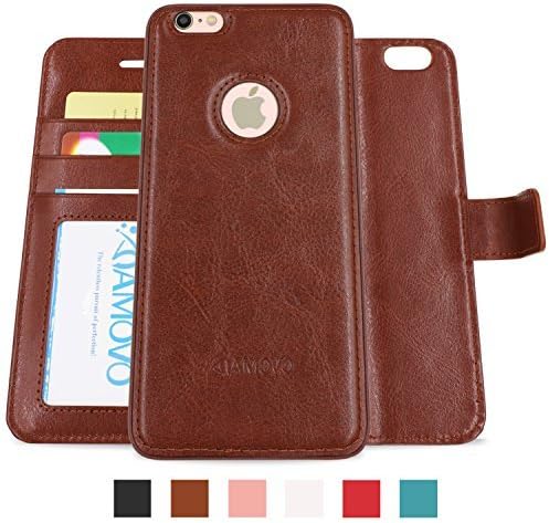 AMOVO Case for iPhone 6 Plus [2 in 1], Vegan Leather 2 in 1 Folio Detachable Wallet Case with Box for iPhone 6 Plus/iPhone 6s Plus case (iPhone 6 Plus/6s Plus(5.5'') Brown)