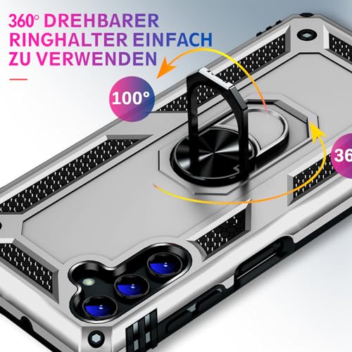 Image of Heavy Duty Case for Samsung Galaxy S25 Phone Case with Screen Protector, Military Grade Shockproof Rugged Protective Cover for Samsung S25, with Metal Ring Magnetic Kickstand (Silver)