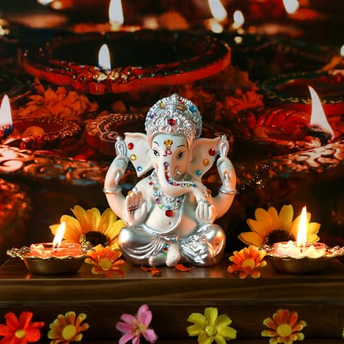 Estatua de Ganesha tono plateado 5.6 pulg miniatura 2