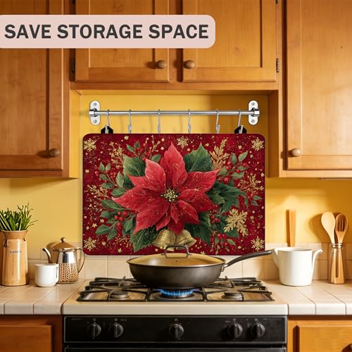 Image of Christmas Holly Berrie Leaves Stove Top Cover for Electric Stove, Heat Resistant Glass Cooktop Cover, Stovetop Protector, Dish Drying Mats Cover for Ceramic Washer Top 28x20 inch