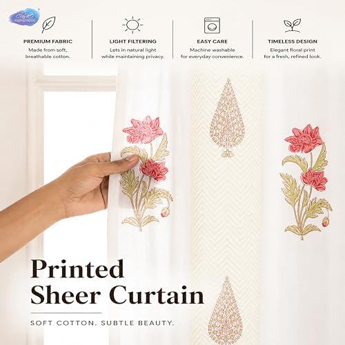 Image of Clasiko Block Print Sheer Window Curtains; 40% Light Filtering Linen Textured Curtains with Eyelets | Set of 2 | 54x60 Inches / 5 Feet | Royal Mandala