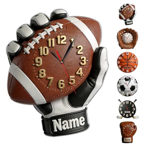 Horloge Murale Ballon de Rugby Personnalisée avec Nom, Décoration Américain Football Personnalisée pour Chambre à Coucher, Cadeau pour Athlète, Père, Entraîneur, Anniversaire, Remise de Diplôme