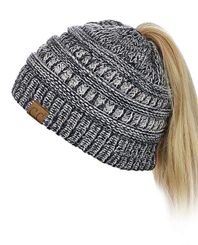 C.C BeanieTail Soft Stretch Cable Knit Messy High Bun Ponytail Beanie Hat, 3