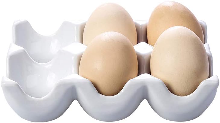 Ceramic 6 Cups Egg Tray - Half Dozen Stoneware Porcelain Egg Holder, Kitchen Restaurant Fridge Storage and Cookable Egg Porcelain Decorative Crate White| set of 6