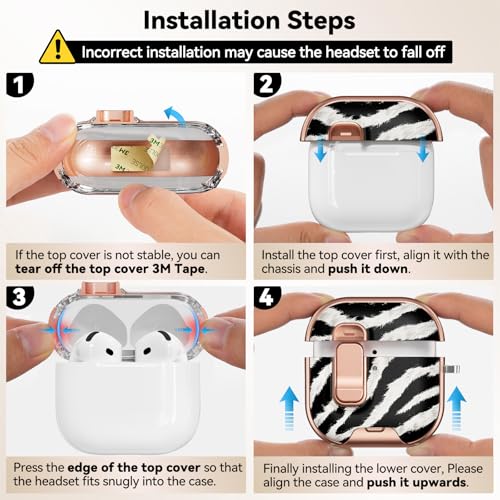 Image of for AirPod 4 Case, with Safty Lock & Phone Stand for Floral AirPod 4 Generation Case Cover for Women Girly, iPod 4 Cases with Keychain & Cleaner Kit -Black+ White Zebra