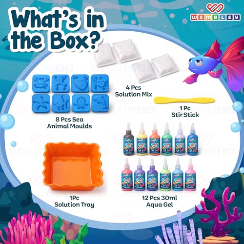 Image of Wembley Aqua Jelly Kit for Kids | Craft Kit for Girls 9-12 Years | Make Your Own Water Pets | Squishy Making Kit for Girls 8-10 | Pack of 12 (30 ml)