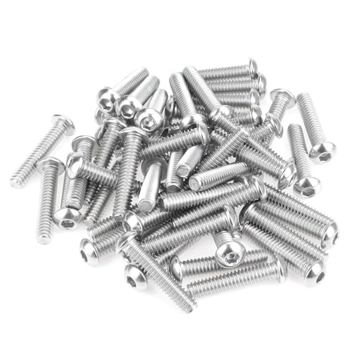 Image of 50 Pieces 1 /4-20 x 1-1 /4 inch Button Head Socket Cap Screws Bolts, HELIFOUNER 304 Stainless Steel (18-8) Screws, Bright Finish, Fully Threaded