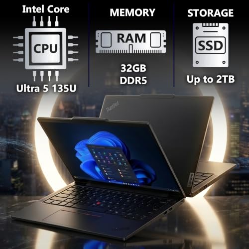 Image of Lenovo ThinkPad T14s Gen 5 Touchscreen 14 inch WUXGA Business Laptop, Intel Core Ultra 5 135U, 32GB LPDDR5X RAM, 1TB SSD, WiFi 6E + BT, Backlit Keyboard, x2 Thunderbolt 4, 5MP Webcam, Win 11 Pro - Black