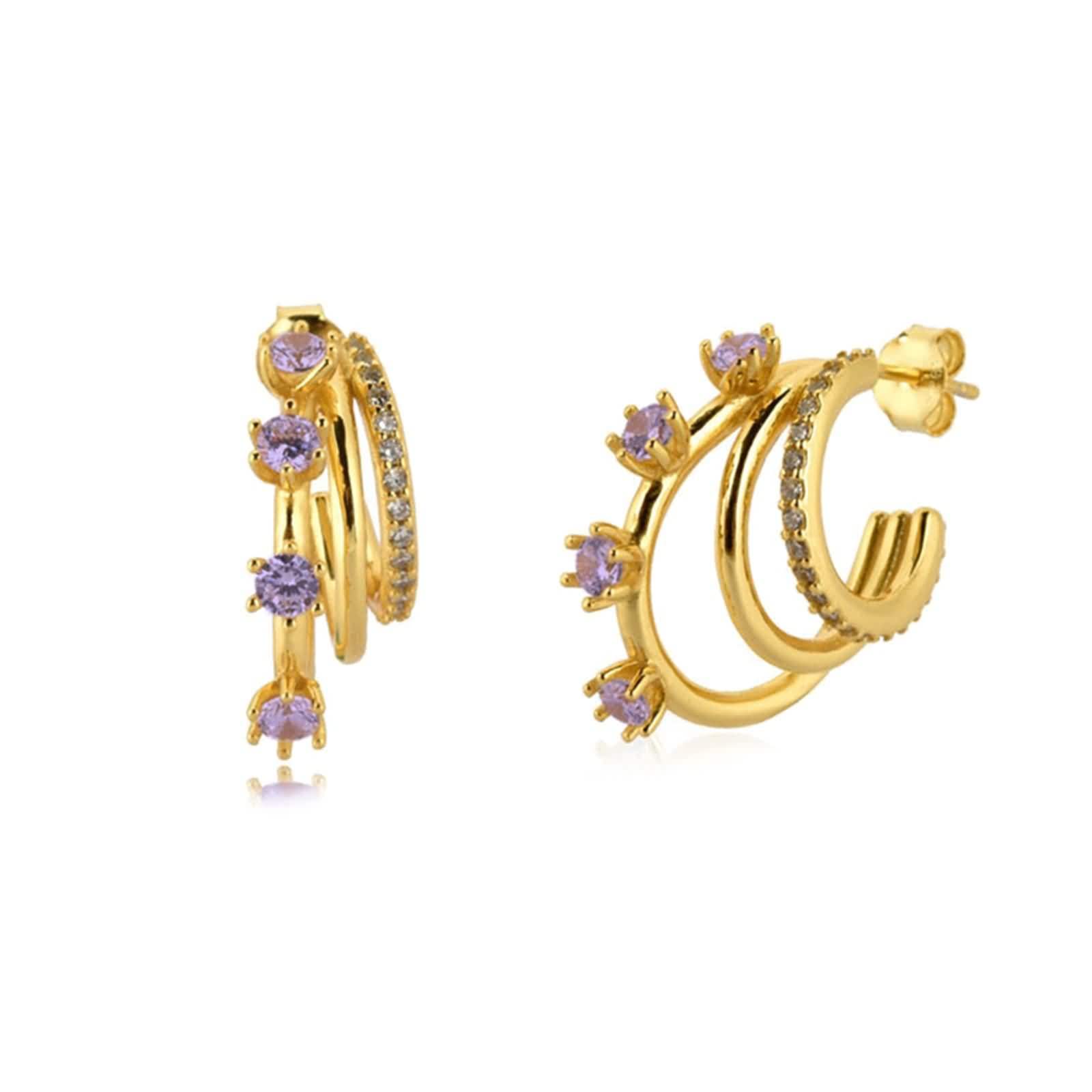 Earrings for Women, CZ Stud Earrings Gold Plated C Shaped Multilayer with Cubic Zirconia Fashion Jewelry for Ears Gift