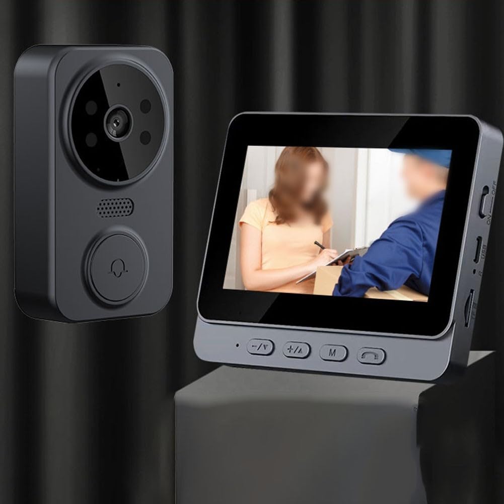 Sonnette vidéo WiFi sans fil, écran de 4,3", sonnette vidéo intelligente avec caméra à piles, vision nocturne, prise en charge audio bidirectionnelle, carte TF