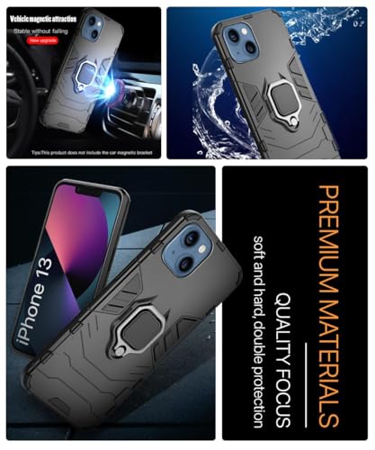 Image of AIBEX Armor Back Cover Compatible for Apple iPhone 13| Rugged Shockproof Case with Ring Holder & Kickstand | Military-Grade Protection | Magnetic Car Mount Compatible