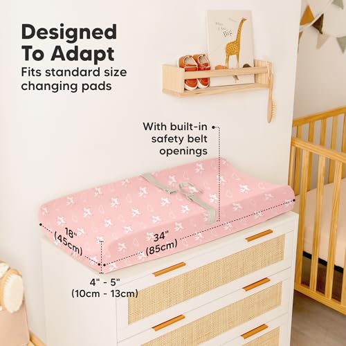 Image of 2-Pack Organic Changing Pad Covers for Girl, Boy, Neutral - 100% Cotton Changing Table Pad Cover, Soft Baby Nursery Diaper Changing Pad Sheets,Contour Changing Pads Liners,Change Pad Cover (Dreamland)
