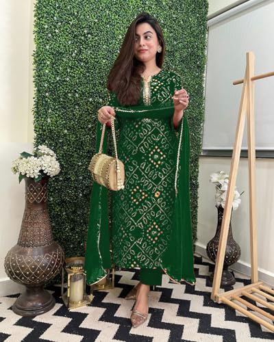Image of GoSriKi Viscose Printed Straight Kurta with Pant and Dupatta for Women | Viscose Wine | 3 /4 Sleeve | Round Neck V-Slit | Ethnic Wear Casual Wear