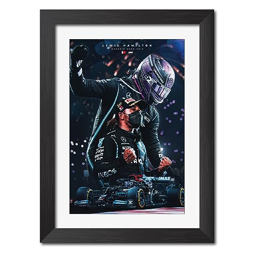 Image of TenorArts Lewis Hamilton Poster F1 Driver Posters Formula One Photo Frame Painting with Matt Finish Dark Texture (12 inches x 9inches)